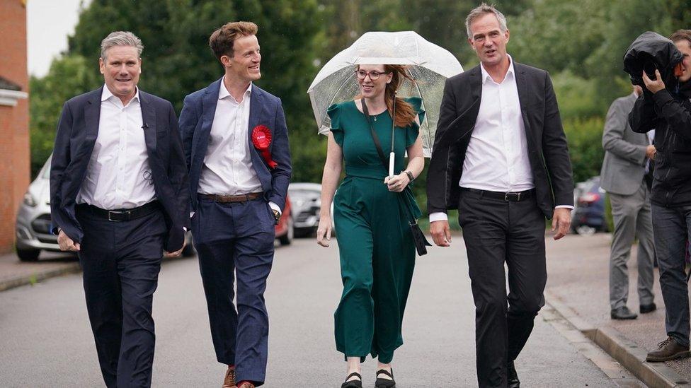 Sir Keir Starmer, Labour candidate Alistair Strathern , deputy Labour Party leader Angela Rayner and shadow Northern Ireland secretary Peter Kyle