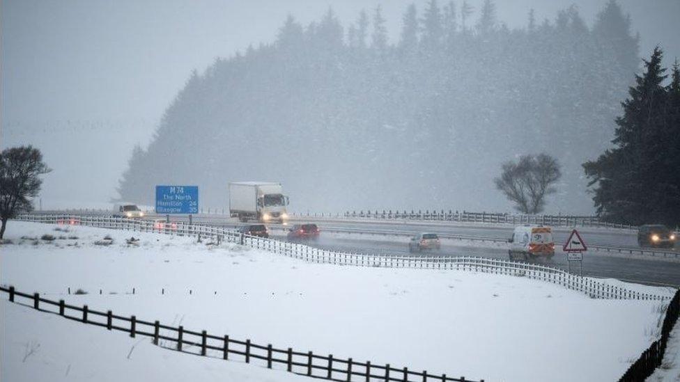 Vehicles travel along the M74 in Abington