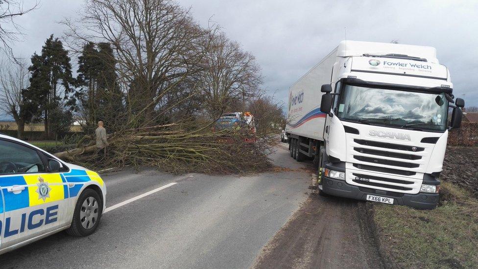 Lorry blocking A52 in Lincolnshire