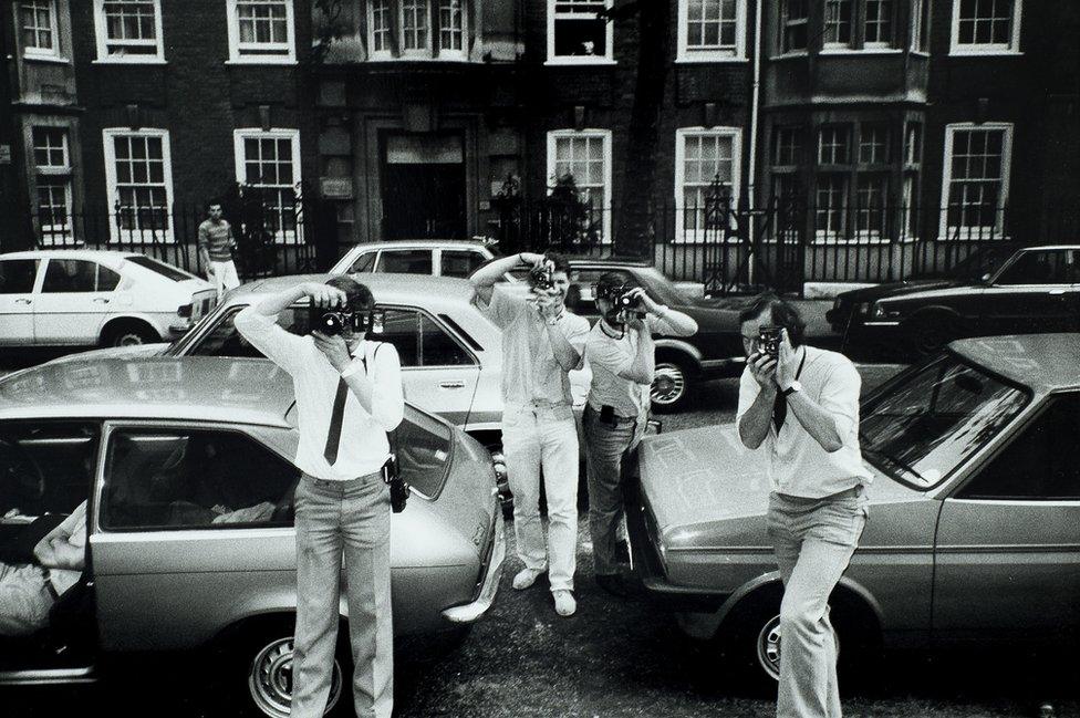 Photographers outside Koo Stark's home