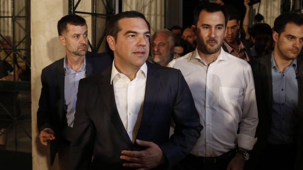 Outgoing Greek Prime Minister Alexis Tsipras (centre) in Athens. Photo: 7 July 2019