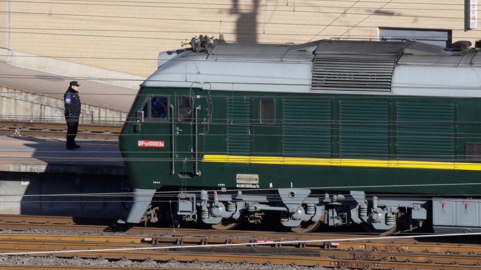 Train believed to be carrying North Korean leader Kim Jong Un arrives at Beijing Railway Station in Beijing