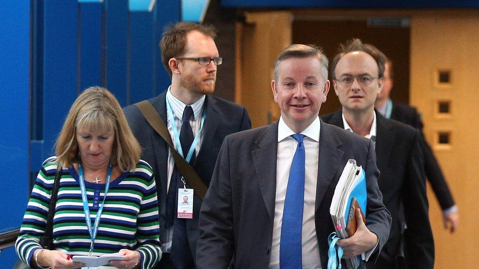 Dominic Cummings (behind Michael Gove's left shoulder) was the former Education Secretary's special adviser