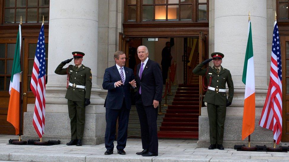 Taoiseach (Irish Prime Minister) Enda Kenny formally greeted US Vice President Joe Biden at Government Buildings in Dublin