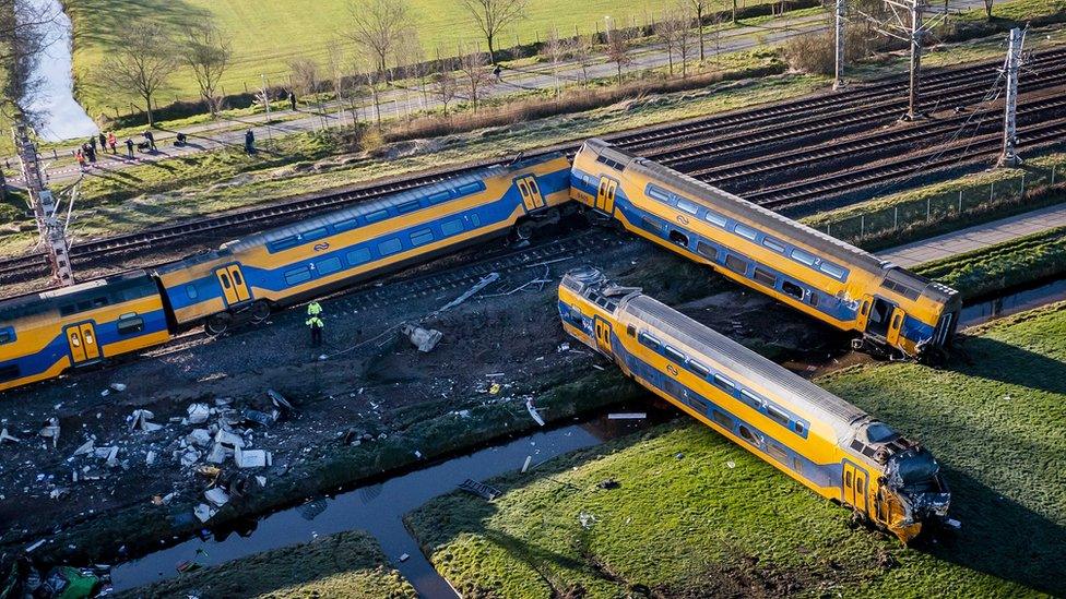 A derailed train in the Netherlands