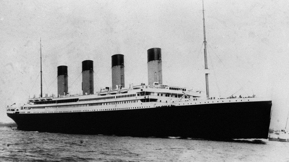 A photograph circa 1912 of the "unsinkable" four-funnelled ship the SS Titanic