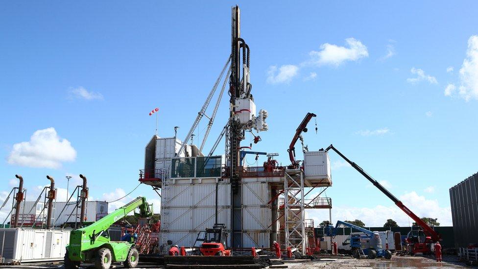 Handout file photo issued by Cuadrilla of the drilling rig at Preston New Road shale gas exploration site.