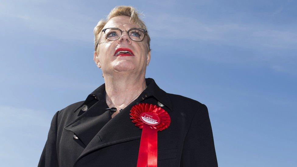 Eddie Izzard with a Labour rosette