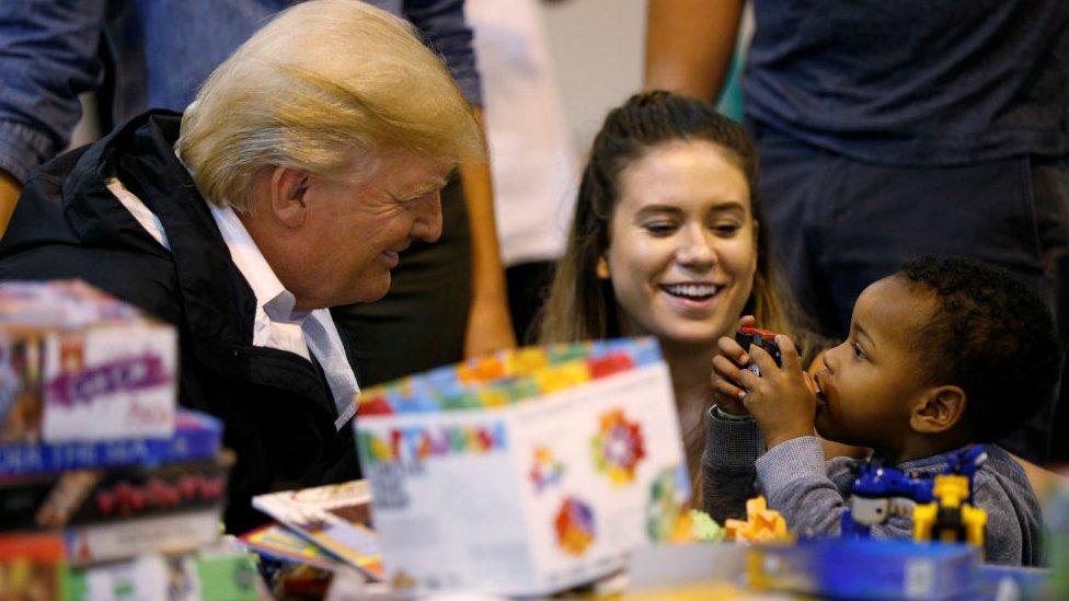 President Donald Trump visits survivors of Hurricane Harvey at a relief centre in Houston, Texas, September 2, 2017