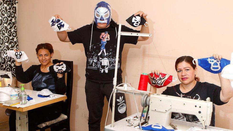 Unable to compete due to coronavirus restrictions, El Hijo de Soberano is making masks with his family