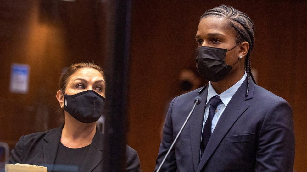 Rapper A$AP Rocky appears for his arraignment hearing on charges of assault with a firearm at the Foltz Criminal Justice Center in Los Angeles, California