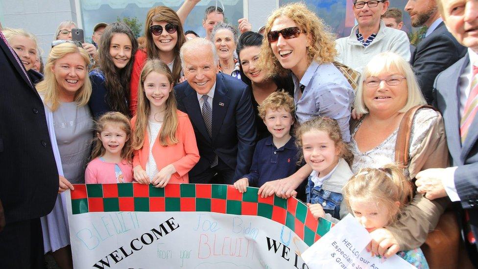 Wellwishers greeted Joe Biden with welcome signs in Ballina