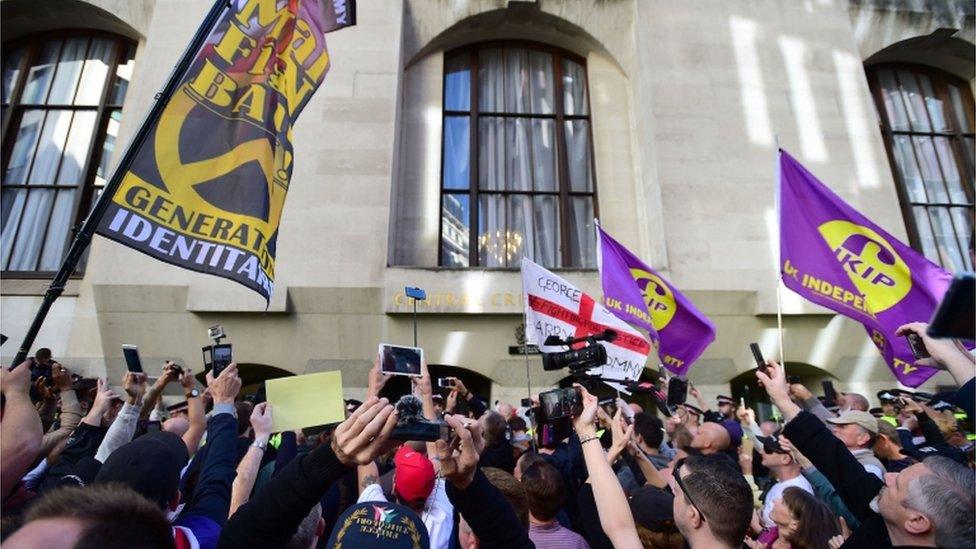 Tommy Robinson supporters outside the Old Bailey