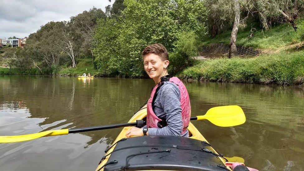 Riley Long in a canoe