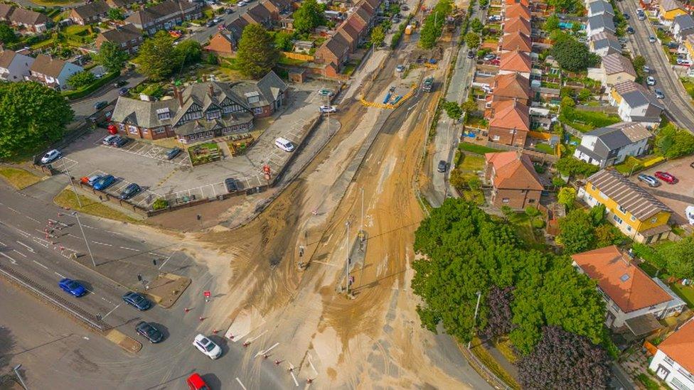 aerial view of excavation works