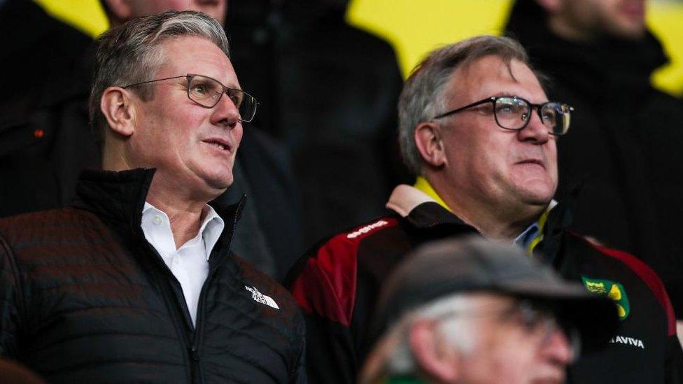 Sir Keir Starmer and Ed Balls at a Norwich City Football game