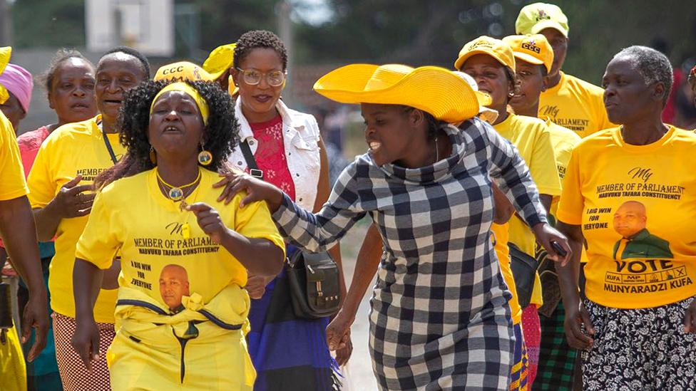 CCC supporters sing and dance at the funeral wake of fellow party activist Tapfumaneyi Masaya in Mabvuku, Harare, Zimbabwe - 15 November 2023