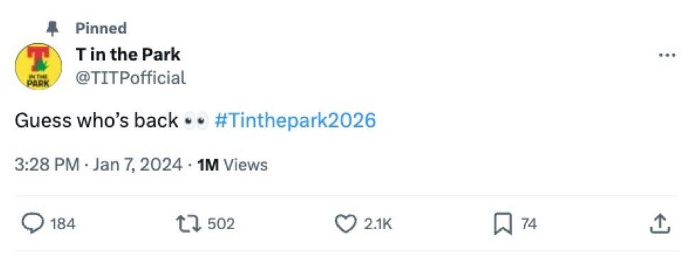 T in the Park Tweet