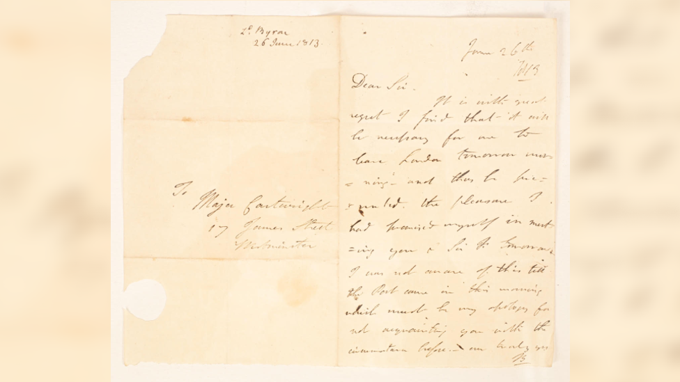 The letter written by Lord Byron