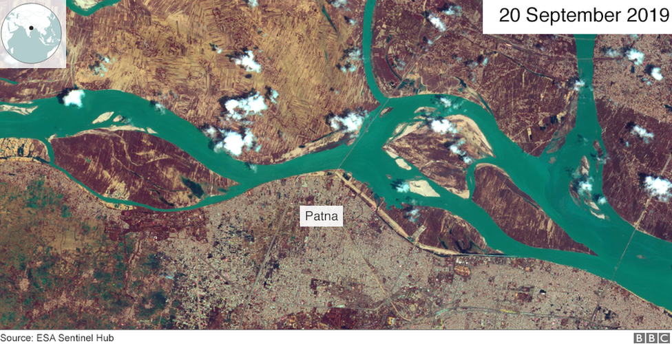 A satellite image of the Ganges river on 20 September 2019