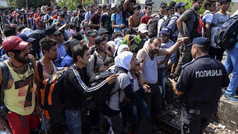 Migrants at Gevgelija station in Macedonia