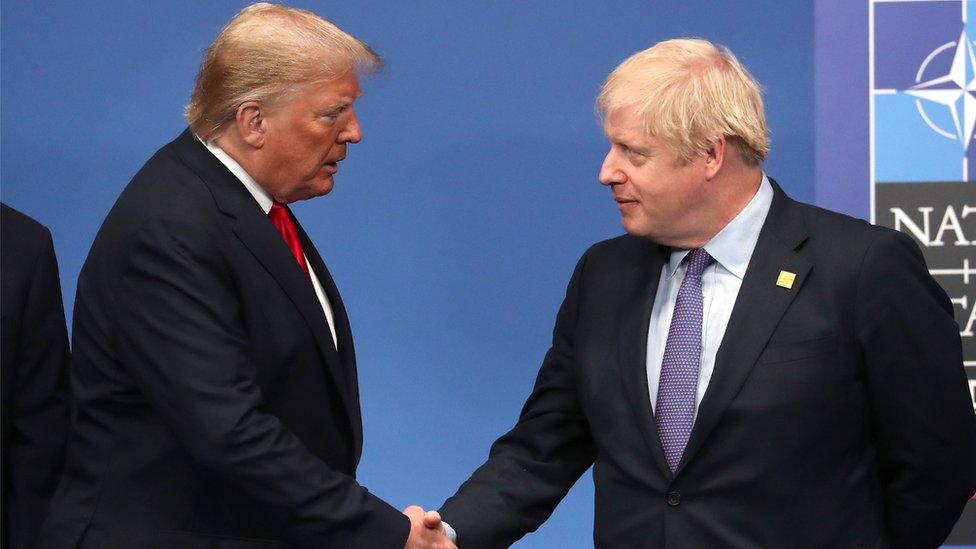 Donald Trump shaking hands with Boris Johnson