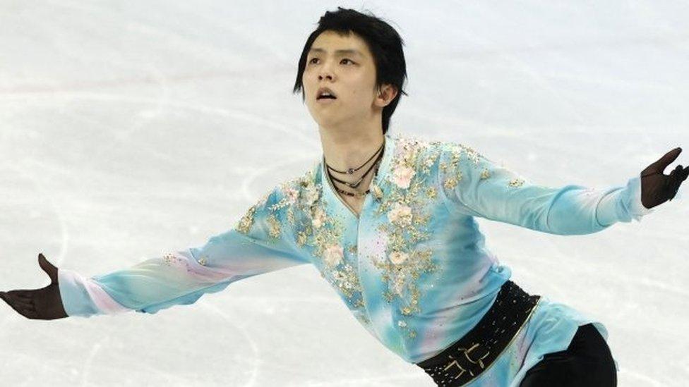 Yuzuru Hanyu performing his free skate in the men's figure skating event at the Beijing Winter Olympics