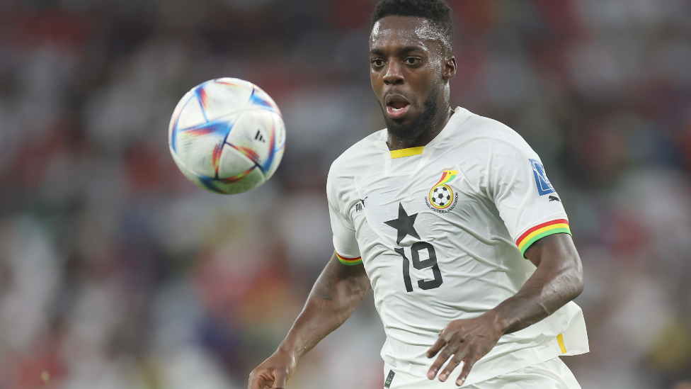 Black Stars player Inaki Williams looks at a ball during a match against South Korea in Qatar - 28 November 2022