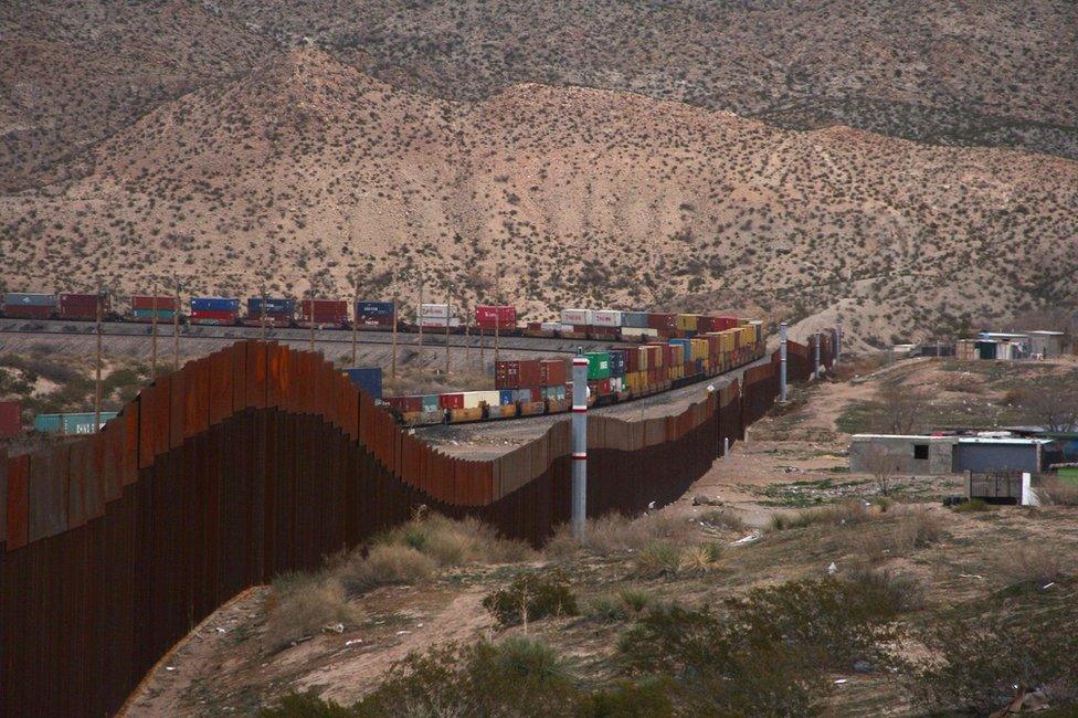 View of the border wall between Sunland Park, New Mexico state, United States and Ciudad Juarez, State of Chihuahua, Mexico on January 8, 2019