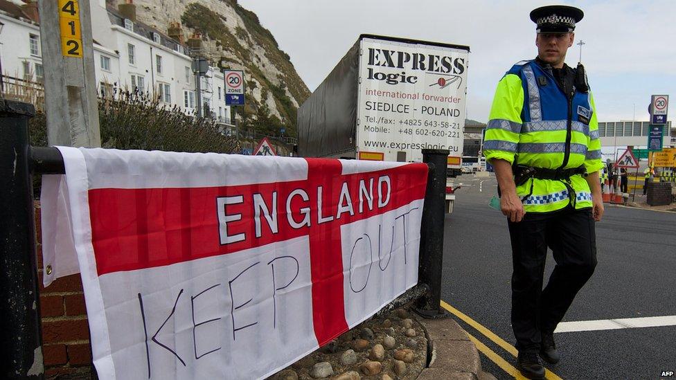 Flag protesting against migrants in Dover