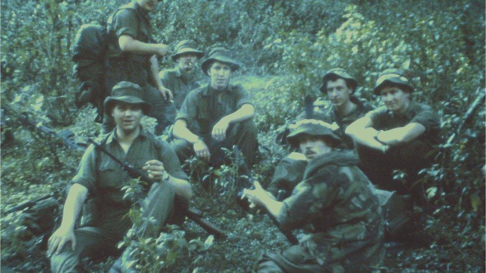 Ian Durrant (1st right) with British soldiers in Borneo. Archive photo