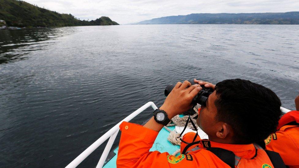 Search boat on lake Toba