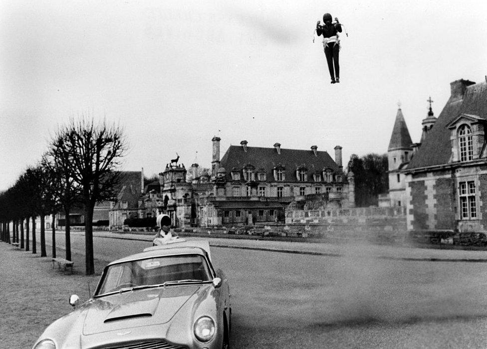 James Bond landing a jetpack in the movie Thunderball