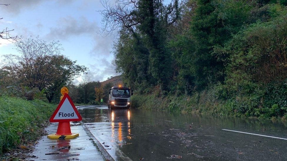 Isle of Man flooded road