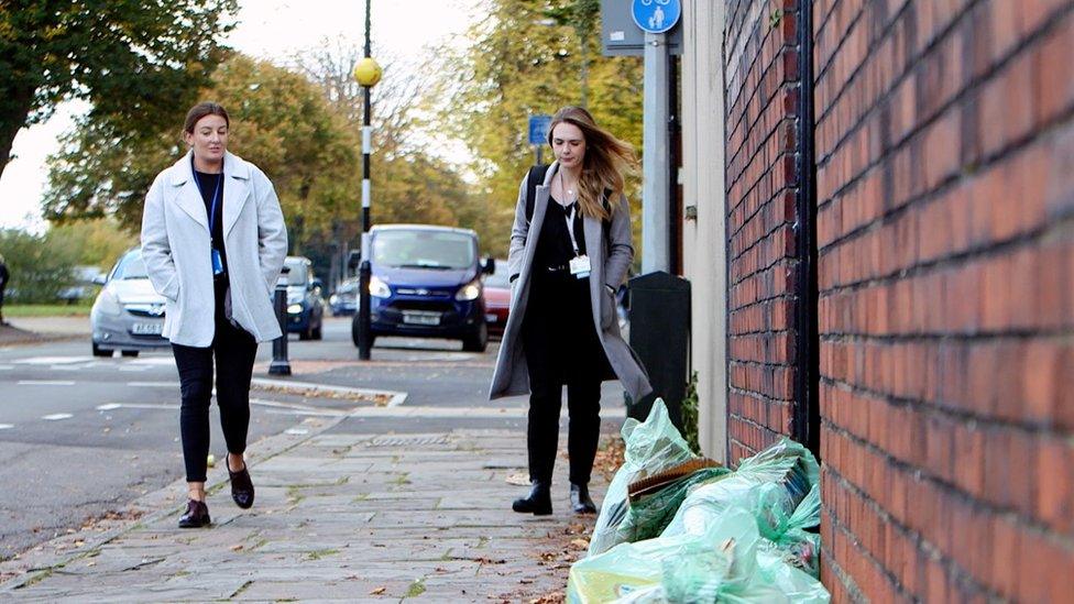 Salli Dixon walking down the road