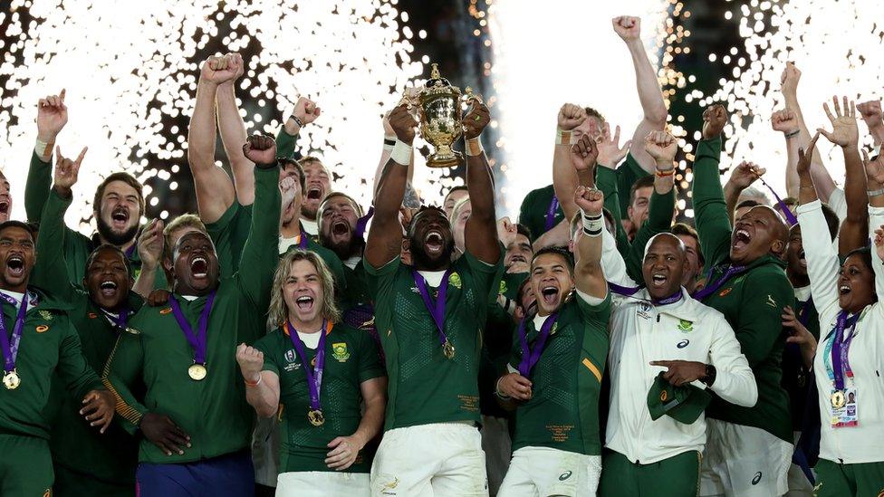 South Africa's winning rugby cup team