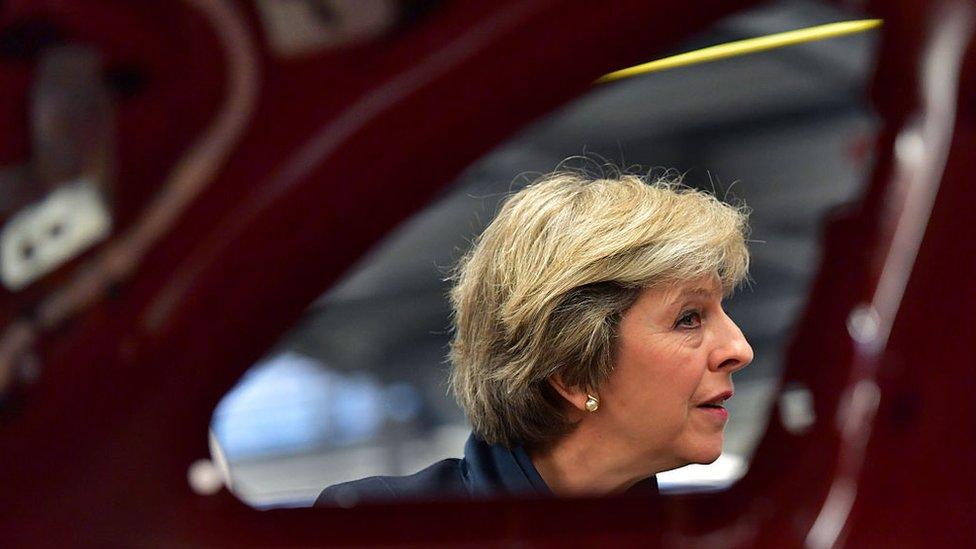 Theresa May seen through car door