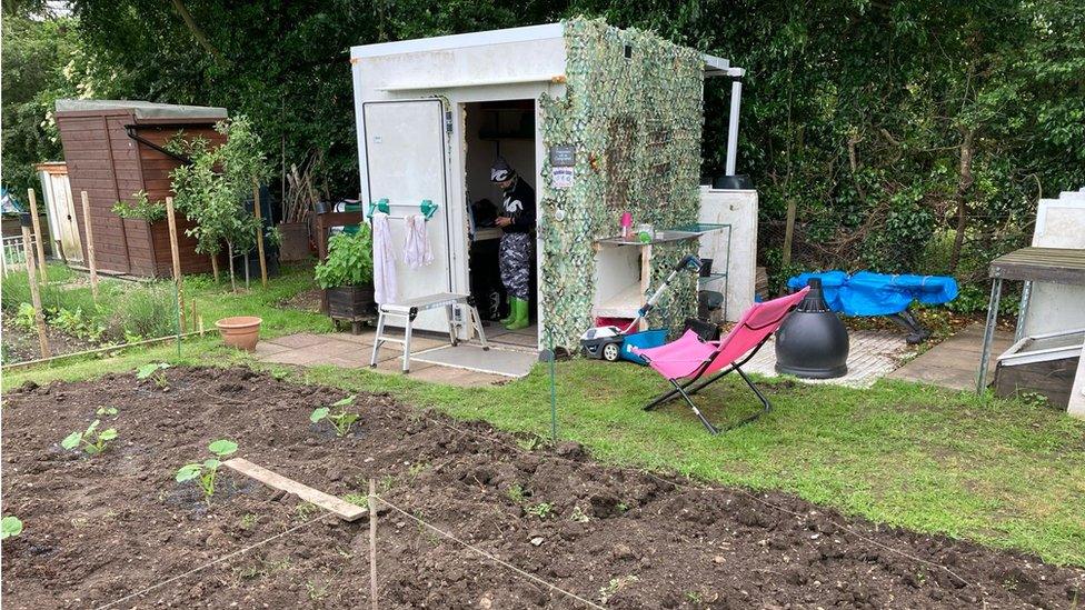 Chloe in her allotment