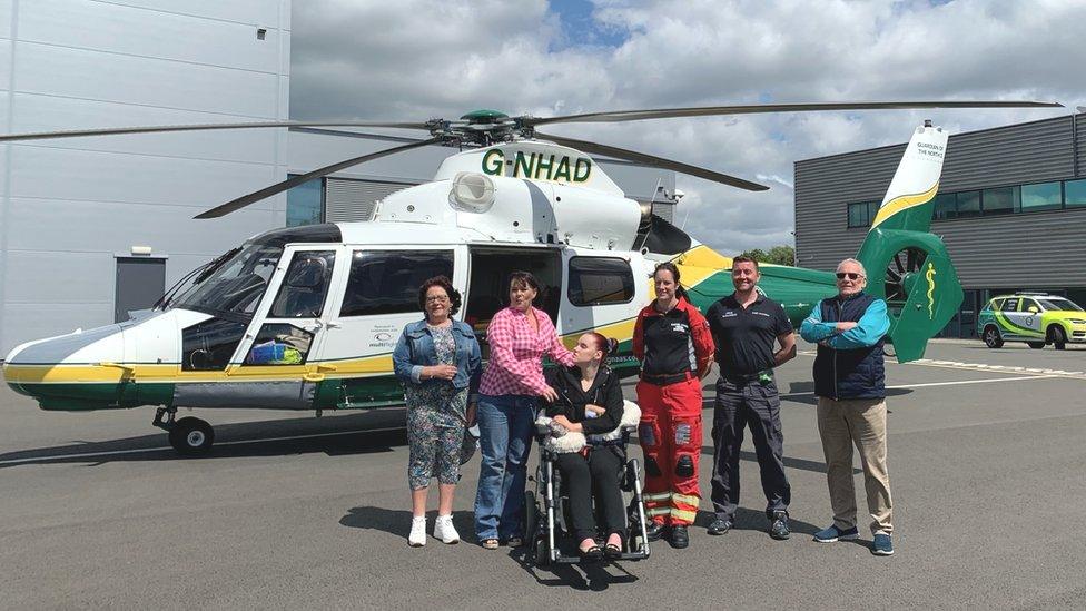 Bethany Oliver with mum Claire Foster, Doctor Rachel Hawes and paramedic Andy Mawson