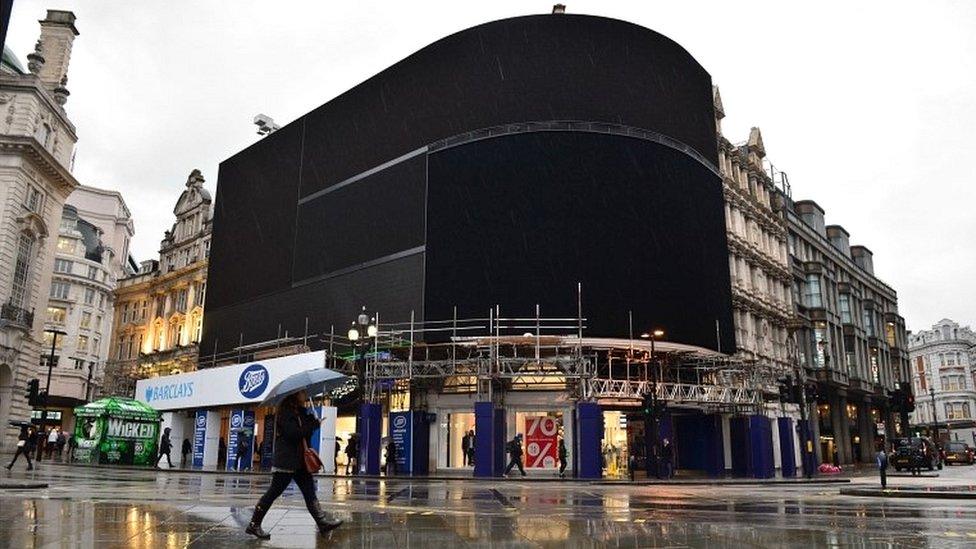 Piccadilly Circus lights switched off