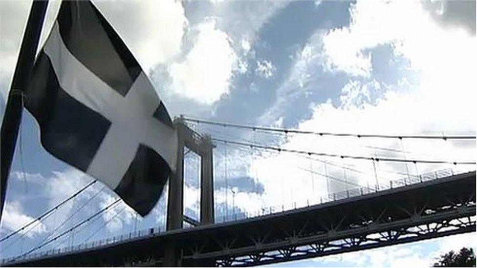 The Cornish flag and Tamar Bridge