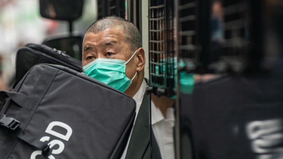 Jimmy Lai, Apple Daily founder, arrives at the Court of Final Appeal ahead a bail hearing on February 9, 2021 in Hong Kong, China.