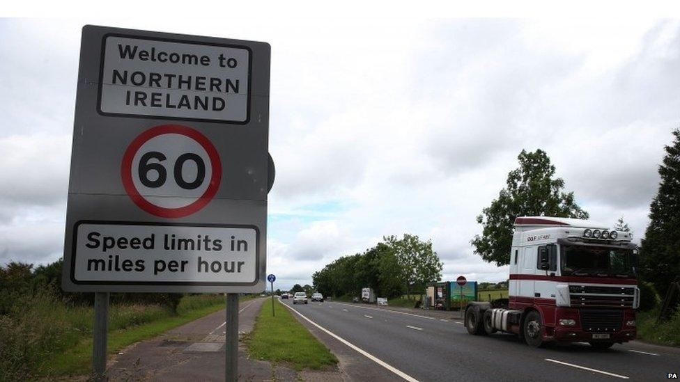 Vehicle crossing the border between Northern Ireland and the Republic of Ireland