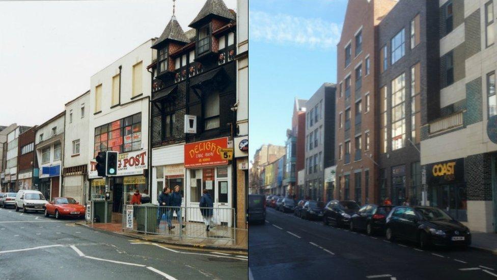 The High Street in 2000 - and the Urban Village now