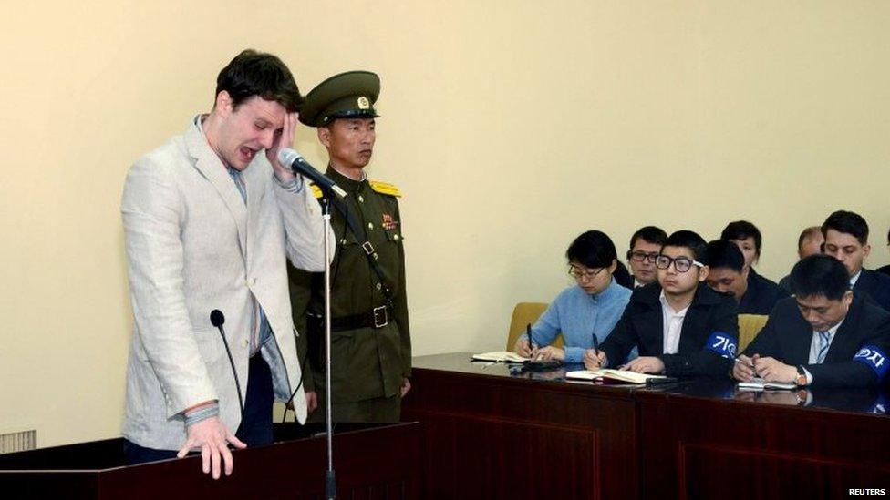 Otto Warmbier cries in court in undisclosed location; photo released on 16/03/2016