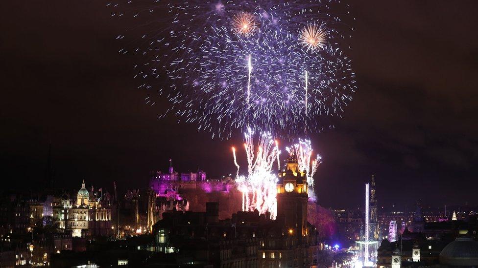 Fireworks over Edinburgh Castle during Hogmanay