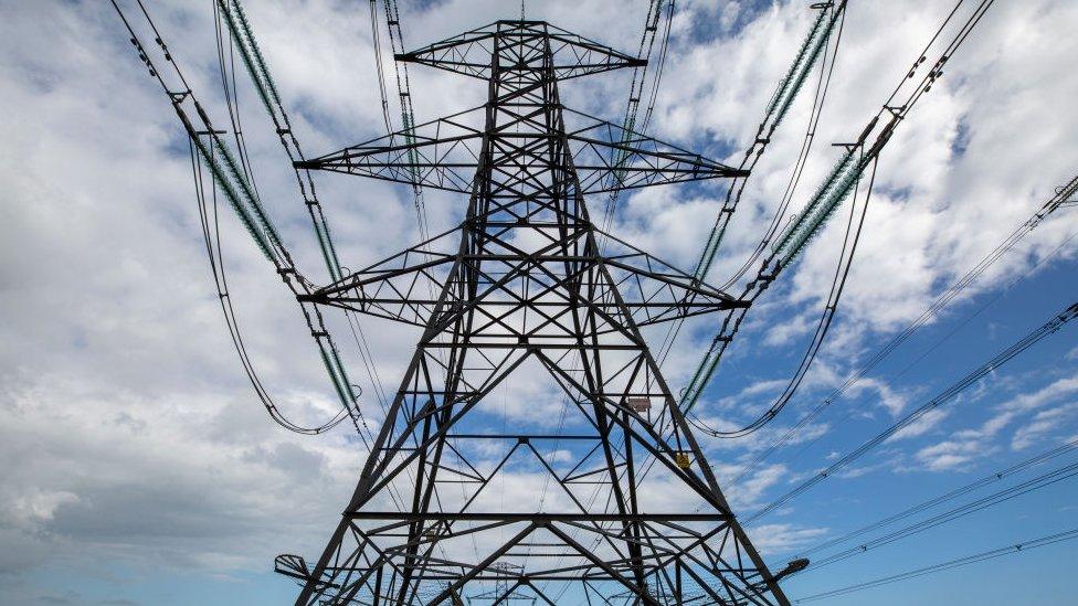 Electrical pylons coming from Dungeness power station running through the Romney marsh.