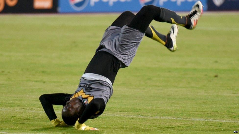 Ivory Coast"s Asec Mimosas goalkeeper Yao Kouassi celebrates after scoring against Egyptian team Al Ahly during his CAF Champions League group B stage football match at the Borg el-Arab Stadium in Alexandria on June 28, 2016