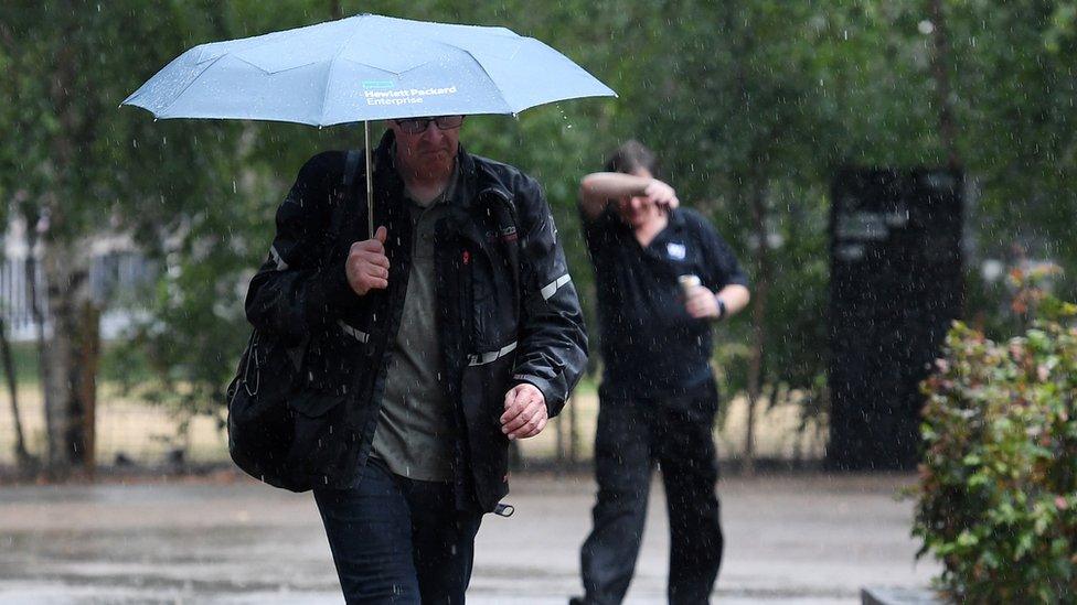 Man under umbrella