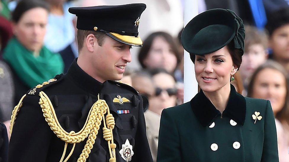 Prince William, Duke of Cambridge and his wife the Duchess of Cambridge attended a St Patrick's Day parade in London with the Irish Guards